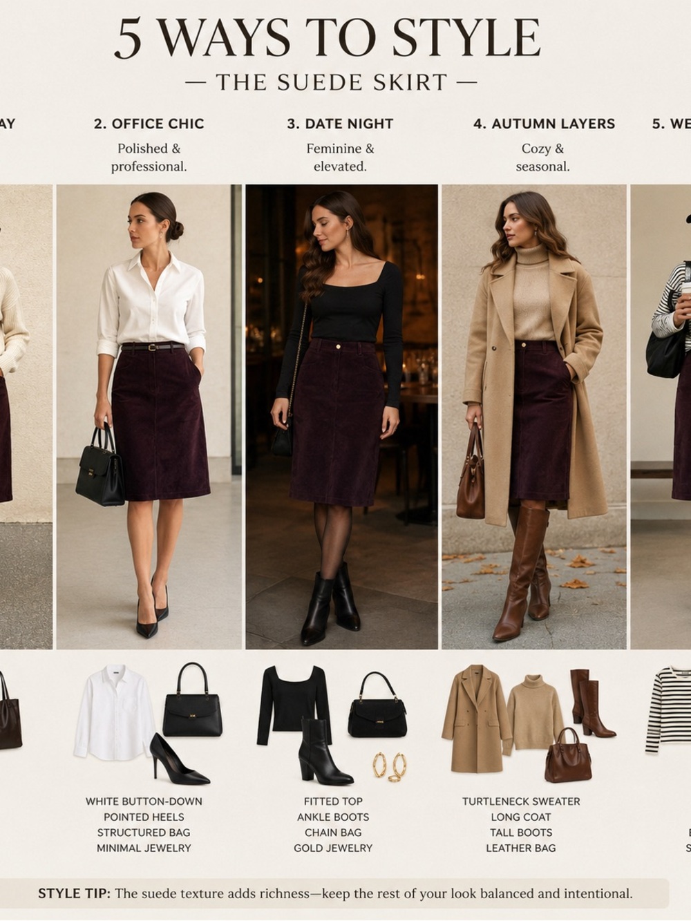 A-Line Suede Midi Skirt in Deep Plum